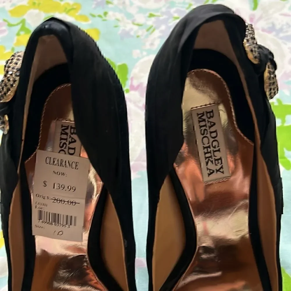 Badgley Mischka Satin Heels - Rhinestone Accent - 10